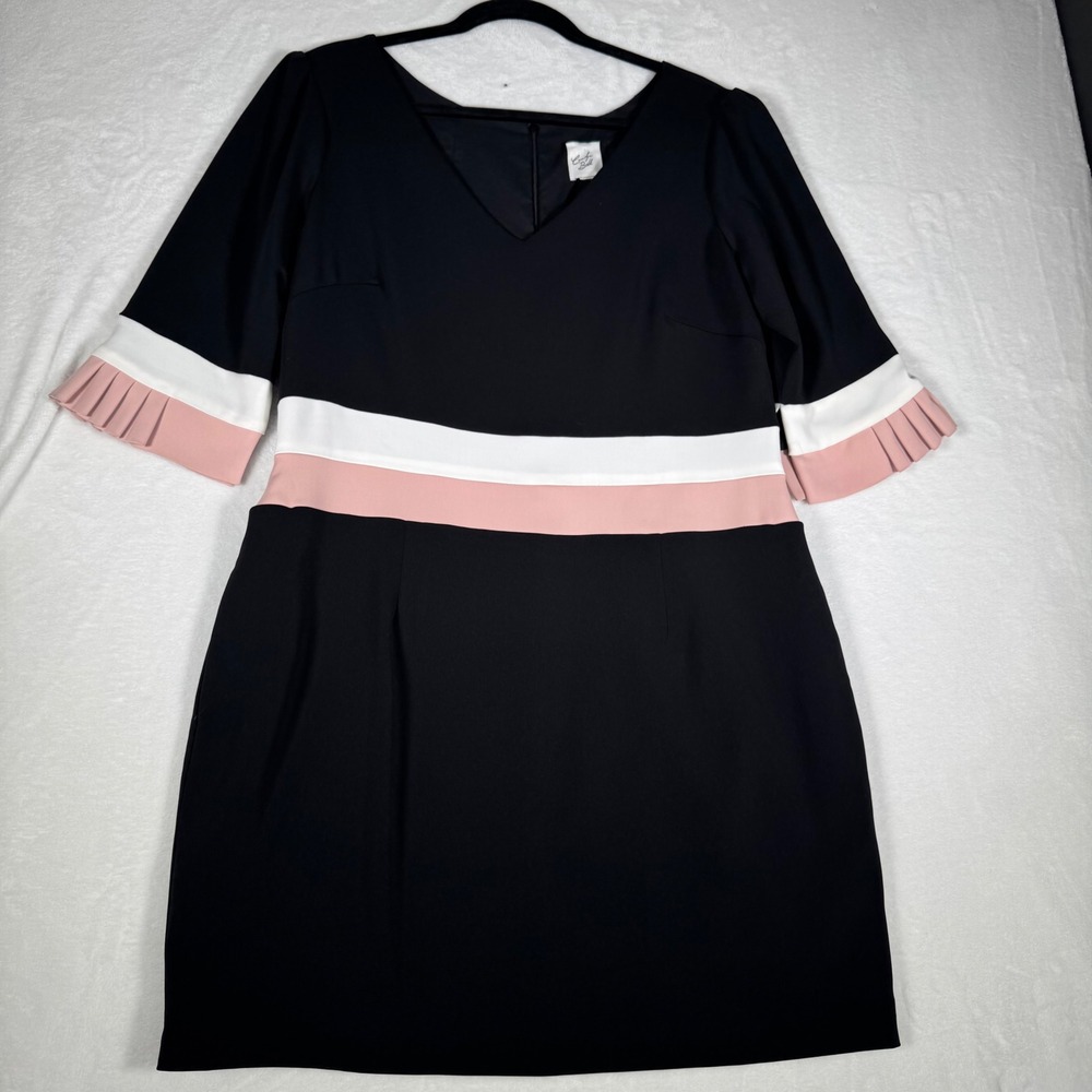 Camilyn Beth Black Colorblock‎ Pleated Sleeve Shift Dress Womens 14* | Mod - Picture 2 of 14